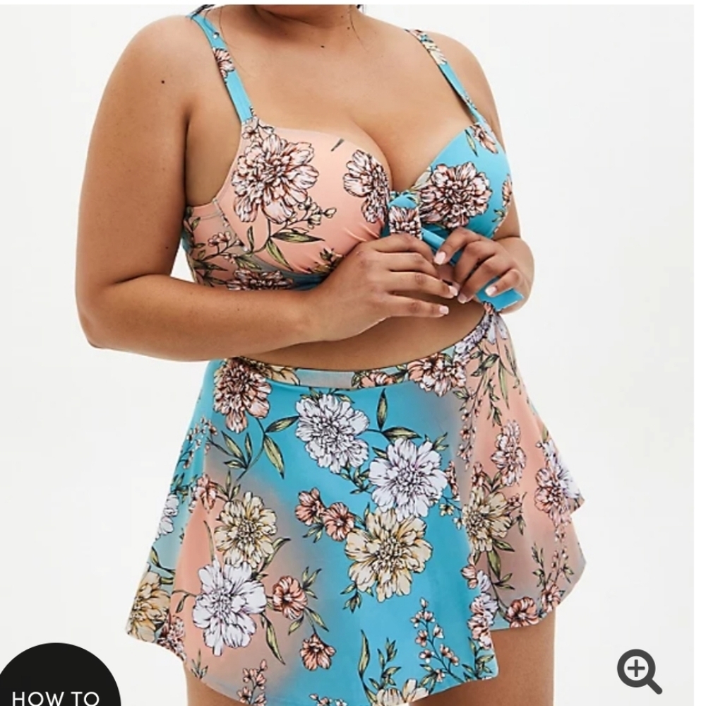 🆕👙 3X TORRID BLUE FLORAL BIKINI TOP AND SWIM SKIRT SET👙 - Picture 9 of 16